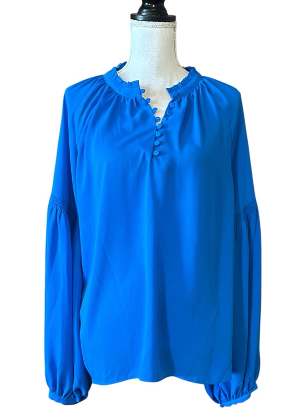 Ann Taylor Quarter Button Pullover Long Sleeve Career Blouse SZ XL in Blue